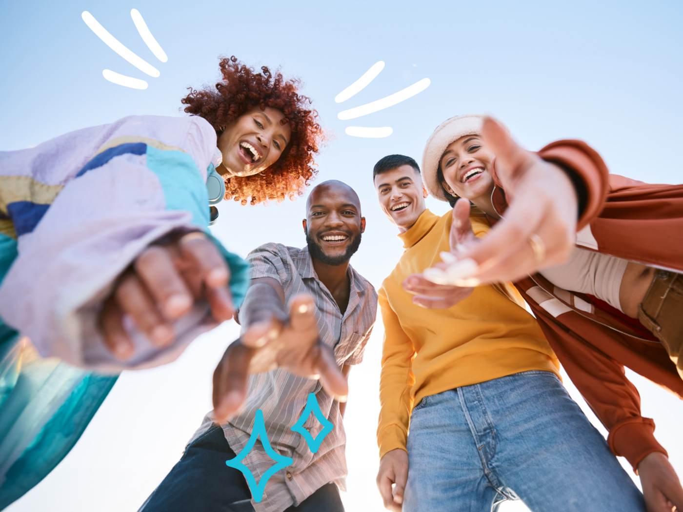 Group of friends reaching out